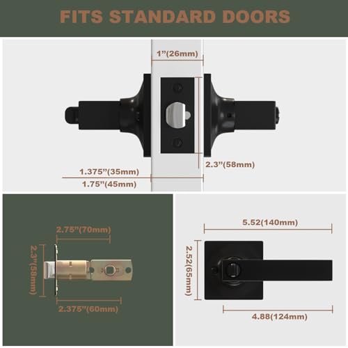 Voraus A0022403 Entry Exterior Door Handle With Turn Lock - Black Door Knobs With Secure Key, Heavy Duty Reversible Exterior Door Lever For Front Entrance thumb #3