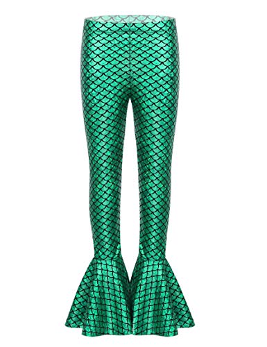 Moggemol Girls Mermaid Princess Birthday Festival Dress-up Metallic Fish Tail Flare Bottom Leggings Pants Green 3T