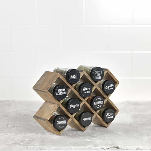 Image of Kamenstein 10 Jar Criss-Cross 2-in-1 Spice Organizer for Countertop or Wall with Spices Included, FREE Spice Refills for 5 Years, Gray Wash Bamboo with Black Caps