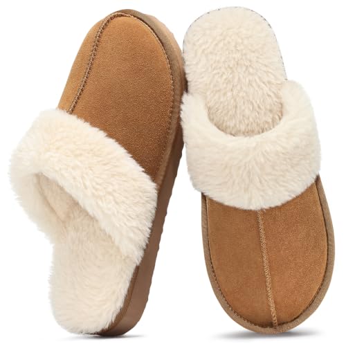 Image of Litfun Women's Fuzzy Memory Foam Slippers Fluffy Winter House Shoes Indoor and Outdoor