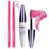 ROSAWEE Pink Mascara and Eyeliner Set, 5D Colored Waterproof Mascara for Eyelashes Volume and Length, Smudge-Proof, No Clumps or Flaking, Natural Lengthening Curling Mascara for Women