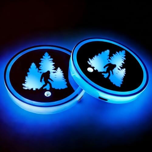 2Pcs Tree Sasquatch LED Car Cup Holder Coasters 7 Colors Lights Up Cups