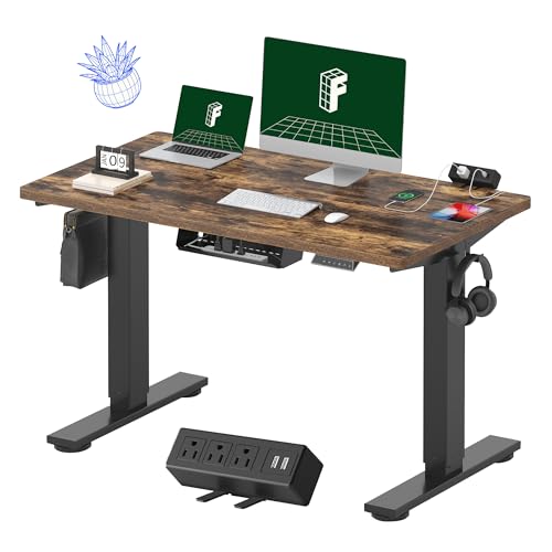 Image of FLEXISPOT EN2 Whole-Piece Standing Desk with Clamp Power Strip, 48 x 24'' Electric Stand Up Height Adjustable Desk with Cable Management (Black Frame + 48 inch Rustic Brown Desktop, 2 Packages)