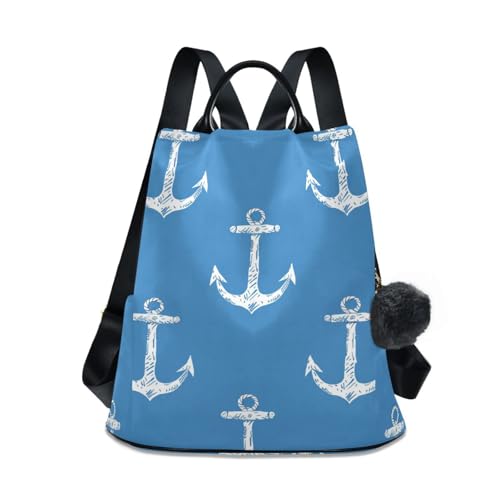 KLL Blue Ocean Fashion backpack for teens Anti-theft backpack for women college for Daily College Shopping with Pom-pom keychain