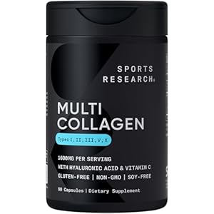Sports Research Multi Collagen Pills (Type I, II, III, V, X) Hydrolyzed Collagen Peptides with Hyaluronic Acid + Vitamin C | Non-GMO Verified & Gluten Free – 90 Capsules