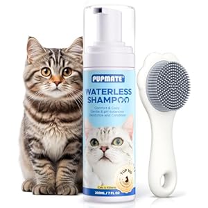 Waterless Cat Shampoo with Cat Brush – No Rinse Foam Dry Shampoo | Deep Cleansing Relieves Itchy Skin & Shedding | Gentle, pH-Balanced for Kittens Sensitive Skin | Specifically for Cat Bath | 7 oz