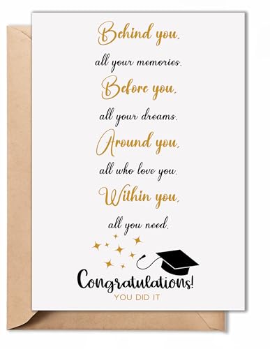 TRIDECOR Graduation Card for Him Her, Inspirational Graduation Gift for High School & College Grad, Behind You Before You Around You Within You Message – 5'x7' Folded Card with Envelope & Sticker