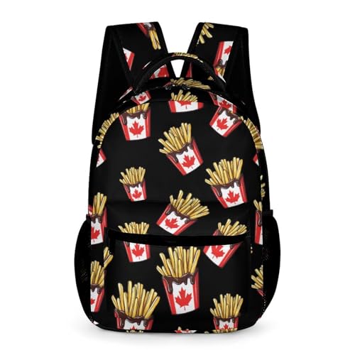 French Fries Canadian Flag Travel Backpack Casual Daypack Shoulder Bag with Adjustable Shoulder Straps
