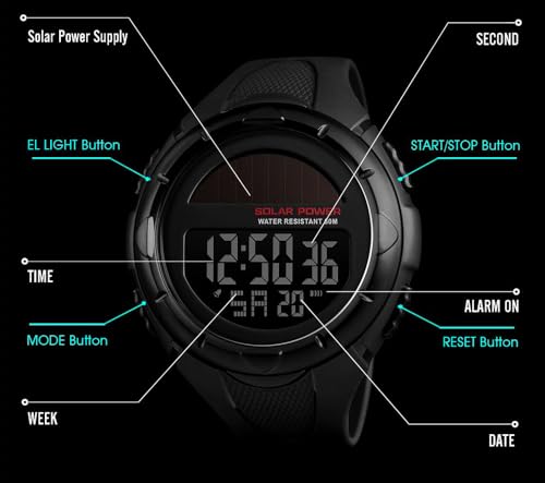 Gosasa Men's Outdoor Sports Multifunction Solar Power LED Digital Watches 50M Water Resistant4