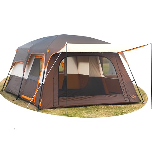 KTT XXL Familienzelt Für 12 Personen – 2 Zimmer, 3 Türen, 3 Fenster Mit Netz, Wasserdicht, Gerade Wände – Ideal Für Camping & Picknick KTT XXL Familienzelt Für 12 Personen – 2 Zimmer, 3 Türen, 3 Fenster Mit Netz, Wasserdicht, Gerade Wände – Ideal Für Camping & Picknick