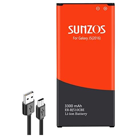 Galaxy J5 Battery, SUNZOS 3300mAh Battery for Samsung Galaxy J5 (2016), EB-BJ510CBE, SM-J510FN [24 Months Warranty] Cover
