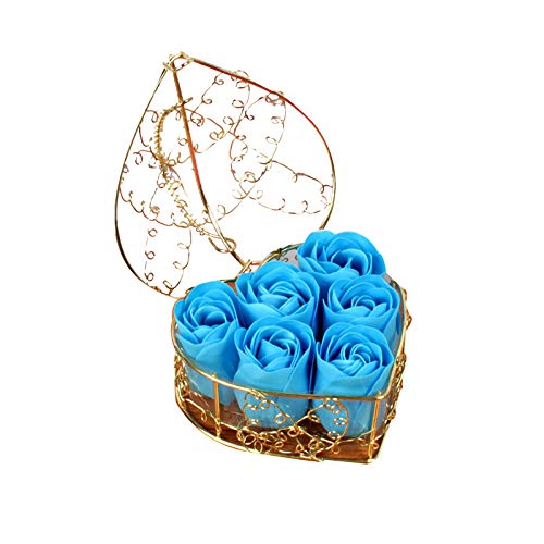 Alecony Cadeau de Simulation d'anniversaire Cadeau de la Saint-Valentin Savon aux Fleurs de Rose Savon 6 boîtes Fleurs artificielles Girl Or Boy (Blue, One Size) Cover