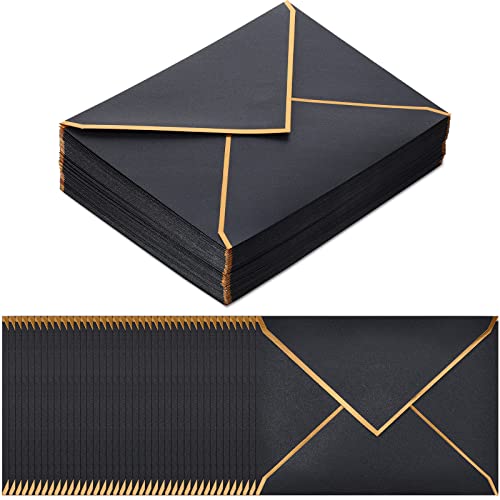 Enveloppes A7 haut de gamme noires avec bordure dorée pour invitations de luxe x100