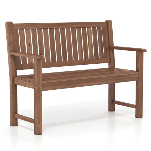 Tangkula 2-Seater Outdoor Wooden Bench, Garden Loveseat Bench with Backrest, Armrests, Slatted Seat, Loads up to 660 LBS, Fir Wood Bench Seating for Porch, Backyard, Deck, Poolside (45.5