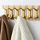 pickpiff Adhesive Wall Coat Hooks - Heavy Duty Stick-On Door Hanger, Metal Hook for Hanging Towel,Purse, Robe, Backpack, Jacket, Clothes - for Bathroom,Dorm, Closet, Kitchen - Gold, 6 Pack