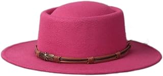 LQBYWL Sombrero Retro de Lana + poliéster for Hombre y Mujer, Sombrero de pie de Cerdo for Invierno, Sombrero Fedora, Sombrero de Cuero Trenzado de Metal for otoño, Sombrero for Adulto (Color : Rosad