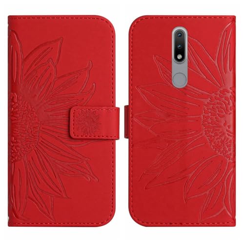 Rfvzubemok Compatible with Nokia 2.4 4G Cover,Compatible with Nokia 2.4 4G Flip Kickstand Card Slots Magnetic Closure Phone Case Red