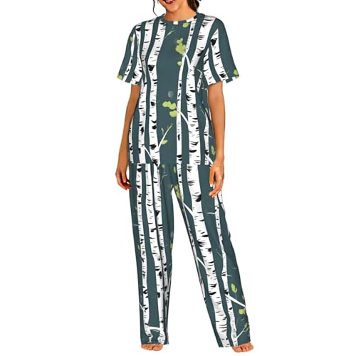 Pyjama à manches courtes femme imprimé bouleau vêtement nuit confortable