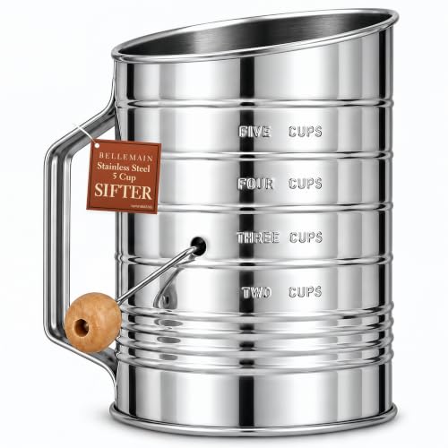 Image of Bellemain Stainless Steel Flour Sifter for Baking with Hand Crank - 5 Cup