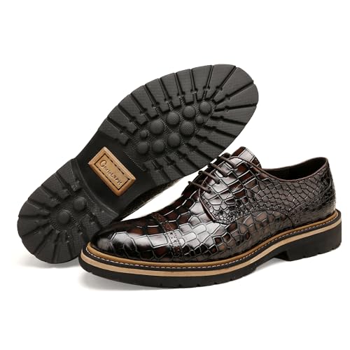 Penny Loafers for Men,Leather Oxfords Business Brogue Shoes, Crocodile Pattern4