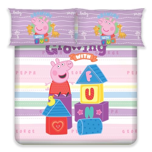 Image of Sassoon Peppa Pig Fun Digital Printed 100% Cotton Bedsheet with 2 Pillow Covers in 300TC