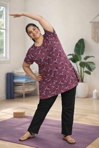 Image of RYSH Women's All-Over Printed Cotton Plus Size Longline T-Shirt with Pockets