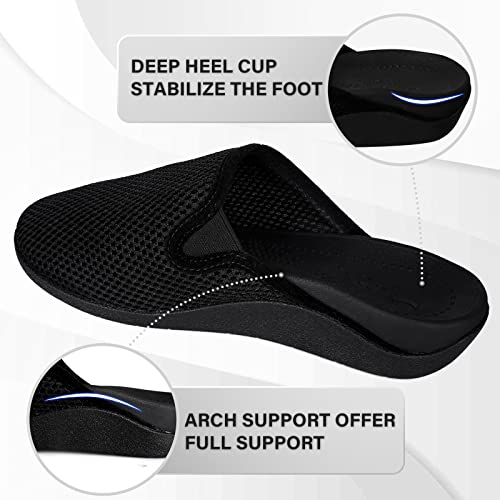 V.Step Breathable Mesh Orthopedic Slippers with Arch Support for Women Men Plantar Fasciitis Orthotic Slip On Mules Indoor Outdoor House Shoes, Black4