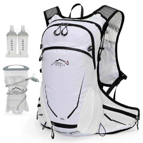 IX INOXTO Mochila de Hidratação de 16 Litros com Reservatório de Água de 2 Litros Grátis, Mochila de Hidratação Leve para Ciclismo, Caminhadas E Esqui (Branca)
