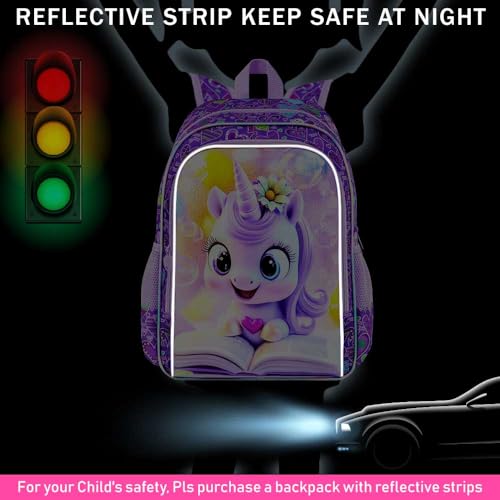 Image of CCJPX 3Pcs Unicorn Backpack, 16 inch Kids Girls Bookbag with Lunch Box, Water Resistant Elementary School Bag for Kindergarten Preschool Toddler (Purple)