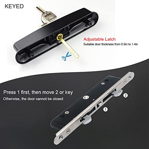 Allywasai Sliding Patio Door Handle Set With Mortise Lock, Suitable For Sliding Glass Patio Door Thickness From 0.9In To 1.4In, 4-15/16" Screw Holes, Need To Drill, Reversible Design, Keyed, Black #TOP4