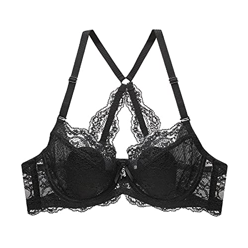 Soutien-gorge transparent grand bonnet WENJUN anti-affaissement en dentelle noire taille 80F
