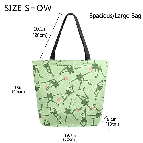 Naanle Canvas Tote Handle Bag, Funny Yoga Frog Green Floral Extra Large Shoulder Bag for Men Women Grocery Market Beach Travel Gym Shopping3