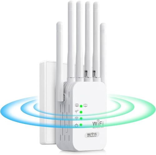 Repetidor WiFi, Amplificador Señal WiFi 2.4GHz 1200Mbps Extensor Wi-Fi con Puerto Ethernet, 6 Antenas