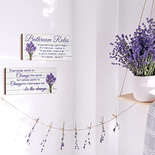 Jetec 2 Pieces Funny Bathroom Signs Bathroom Wall Decor Toilet Wall Accessories Farmhouse Toilet Rustic Wooden Signs(Lavender Style)