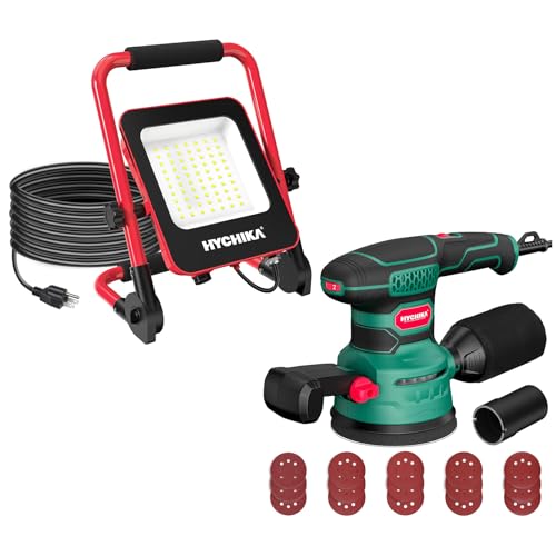 HYCHIKA Orbital Sander 3.8Amp 450W,50W LED Work Light,2-Tool Power Tool Set Combo Kit