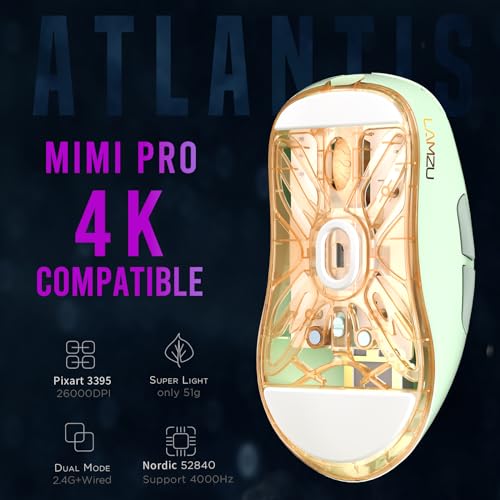 Image of Lamzu Atlantis Mini Pro Wireless Gaming Mouse, Ultra Lightweight 51g, Mechanical Switch,26000 DPI,Symmetrical,MCU Nordic 52840,Silver TTC Encoder,PAW3395 Sensor, 4K Compatible (Matcha Green)