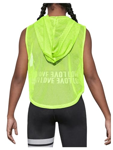 SweatyRocks Girl's Sleeveless Hooded Workout Tops Sheer Mesh Curved Hem Sports Tank Top2