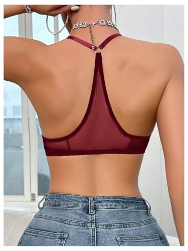 Image of SOLY HUX Women's Sheer Mesh Through Bra Sheer Bralette Front Closure Deep V Neck Wireless Lingerie Sexy Lingerie Bra