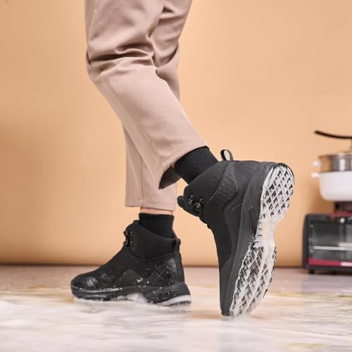 Image of SHULOOK Non Slip Work Boots for Men Restaurant Kitchen Food Service Black | Slip Resistant Chef Shoes Lightweight Ankle Support Working Comfortabke Outdoor Mesh Walking Footwear