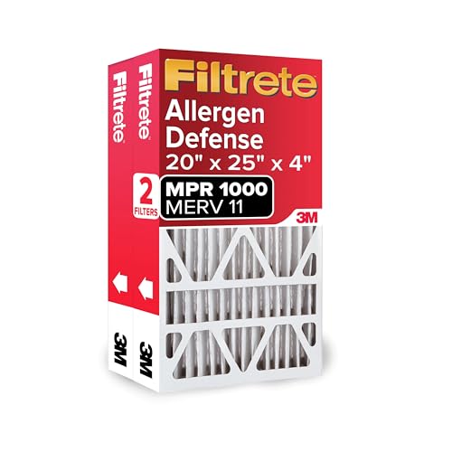 Filtrete 20x25x4 AC Furnace Air Filter, MPR 1000, MERV 11, Fits Honeywell & AprilAire Space-Gard, Allergen Defense, Electrostatic Air Cleaning Filter, 2-Pack (actual size 19.88 x 24.63 x 4.31 in)