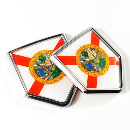 Image of Newperlite Florida Flag Decal Sticker Car Emblem Florida Flag Car Decoration Accessories Chrome Shield for Truck Vehicles Cars, 2 Pack