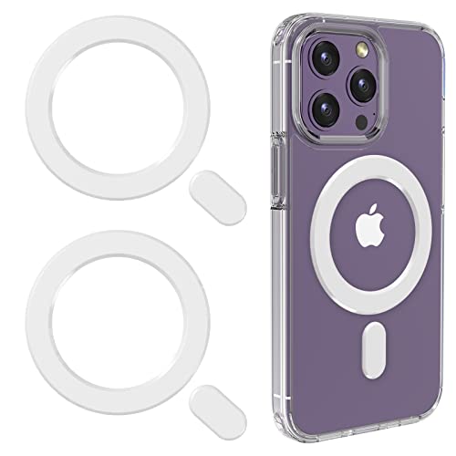 LDSXAY Universal MagSafe Ring, 2 PCS Magnet Sticker Magnetic Adapter Ring Compatible with Magsafe Accessories & Wireless Charging for iPhone 15/14/13/12/11 Pro Max Mini, Galaxy S23/S22/S21 (White)