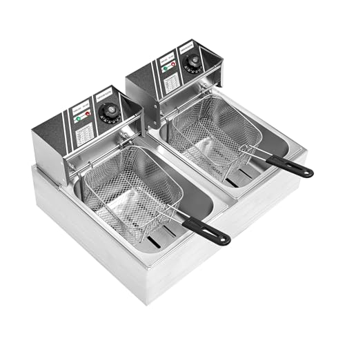 HOARLICN Doppelfriteuse, 2500W 220V edelstahl Gastro Friteuse Edelstahl-Fritteuse Temperatur 60-200℃ 6L+ 6L mit Frittiernetz-Siebe Schlackenabscheider für Fried Chicken Wings, French Fries HOARLICN Doppelfriteuse, 2500W 220V edelstahl Gastro Friteuse Edelstahl-Fritteuse Temperatur 60-200℃ 6L+ 6L mit Frittiernetz-Siebe Schlackenabscheider für Fried Chicken Wings, French Fries