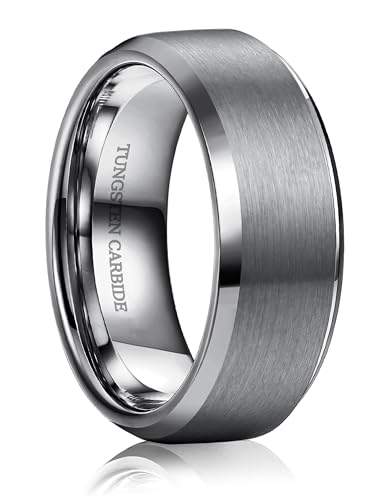 YADOCA Anillo Hombre Tungsteno Anillo para Hombre Plata 8MM Anillos de Compromiso Promesa Boda Superficie Mmate Borde Pulido Tallas 14