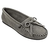 0 Minnetonka Kilty Suede Moc 407T - Mocasines de ante para mujer, Gris, 39.5
