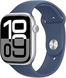 Apple Watch Series 10 [GPS + Cellular, 46mm] - Silver Aluminum Case with Denim Sport Band, M/L (Renewed Premium)