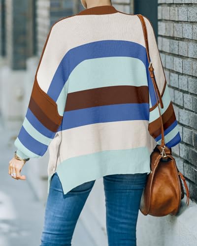 Image of Womens Sweaters Causal Crewneck Batwing Sleeve Knit Top Side Split Oversized Pullover Sweater Loose Jumper