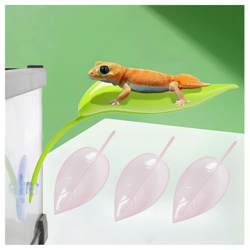 Image of 3PCS Reptile & Fish Tank Leaf Rest Platform - Gecko, Frog, Betta Resting Hammock - Crested Gecko Tank Decor, Suction Cup Leaf Pad (Pink)
