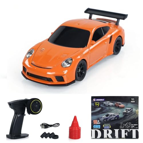 Image of US in Stock, 1 /43 Scale RC Drift Race Vehicle Gyro 4WD R34 Mini Racing Car Ready to Go Mini Remote Control Car High Speed Model for Collection Hobby Gift Boys(Orange)