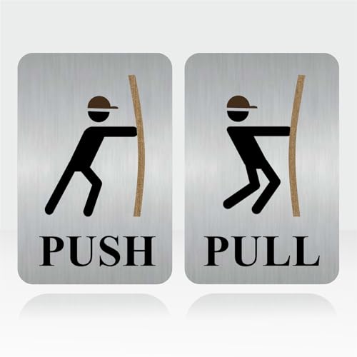 Image of PUSH-PULL Sign, 6x4 Inch, Durable Steel, Self-Adhesive, Two-Tone